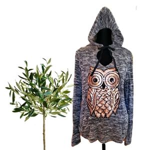 ❤Cute Pull Over Sequins Owl Hoodie Large